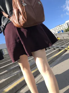 Ginger Girl in a Skirt With Hot Skinny Legs Walking Up the Stairs Street Creepshots