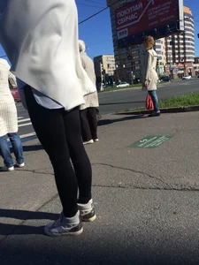 Blonde Girl With Fit Muscular Legs in Tight Black Jeans and Sneakers on a Crosswalk  - Street Creepshots Collection