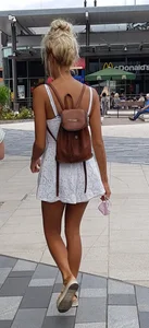 Hot Candid Blonde in a Short White Dress And Sandals Street Creepshots