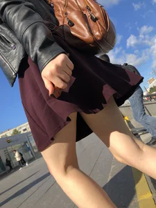 Ginger Girl in a Skirt With Hot Skinny Legs Walking Up the Stairs Street Creepshots