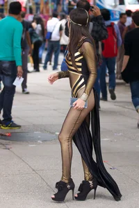 Sexy brunette in hot costume outfit