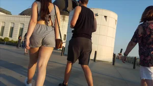 Slightly thick brunette at an observatory in short shorts with a nice booty