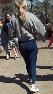 Hot blonde in blue leggings