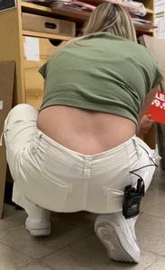 Blonde in white pants squatting and cleaning (oc)