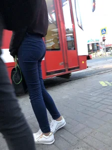 Skinny Girl in Tight Jeans Tram Creepshots