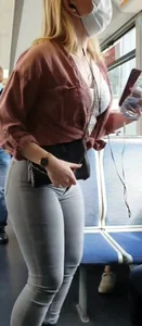 Big booty blonde babe in tight jeans with a nice ass