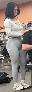Petite Asian Hottie Gym Trainer In Gray Tights with Incredible Ass