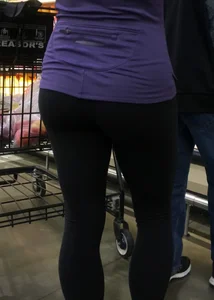 Big boobed brunette in leggings grocery shopping with a nice ass too