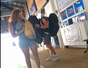 Super hot fit babe with a nice bubble in tight shorts. Look at her face  (OC)