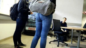 Co-worker bent over table during meeting break