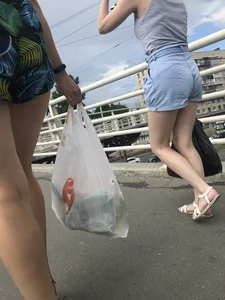 Sexy Butt And Legs in Denim Shorts - Candid Girl in Sandals Walking Up the Stairs Creepshots Gallery