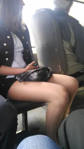 Sexy Young Candid Girl in a Mini-Skirt And Pantyhose, Creepshot in a Public Bus
