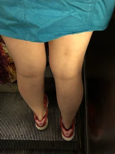 Hot Legs Subway Escalator Creepshot Closeup - Girl in a Short Blue Dress