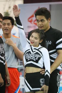 Bunch of athletic Thai cheerleaders at a competition
