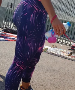 Girl in purple patterned leggings with a nice booty and vpl