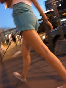 Girl In Shorts And Flats Sitting in a Public Bus, Then Walking on a Street Creepshots Series