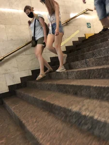 Cute And Slightly Awkward Tall Teen Girl in a Top and Denim Shorts Subway Train Candid Photos