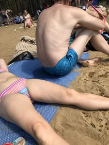 Chunky Girl in a Swimsuit Lying With Spread Legs Creepshot