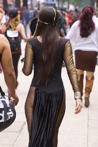 Sexy brunette in hot costume outfit