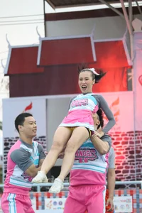 Bunch of athletic Thai cheerleaders at a competition