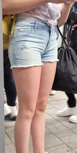 Street Closeup of a Hot Candid Girl's Legs in Denim Shorts