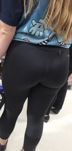 Sexy blonde grocery shopping with a bubble butt in leggings and vtl