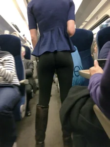 Candid petite blonde in leggings