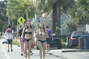 Sexy Florida beach bikini girls, some topless