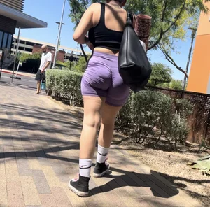 Latina jiggling in purple shorts after yoga (OC)