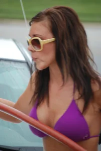 Various sexy girls at car washes in bikinis