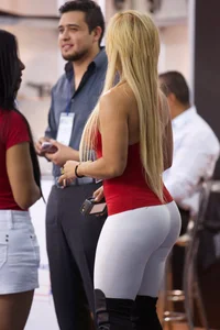 Sexy mature blonde girl in white leggings with a nice full booty and bonus brunette in skirt