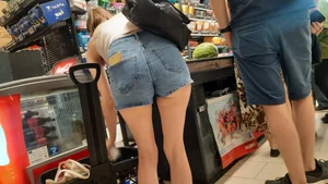 Tight shorts bend over in shop