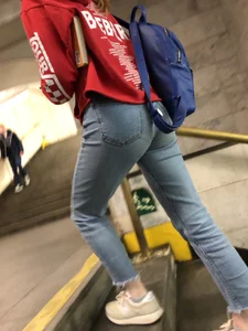 Teen in Blue Jeans Subway Candid