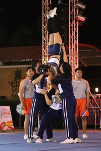 Bunch of athletic Thai cheerleaders at a competition