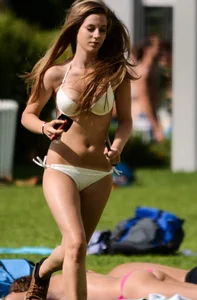 Gorgeous Girl in Swimsuit Jogging