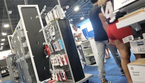 Thick blonde beautiful shape in red Shorts / Not OC