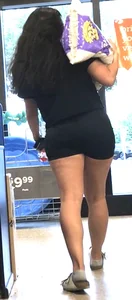 Spandex shorts Brunette at the pet shop