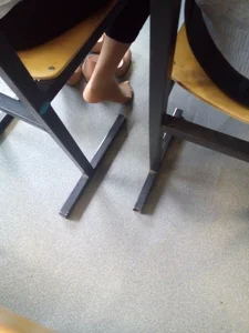 Candid College Teen's Feet in Pantyhose - Girl Taken Off Her Shoes Photo