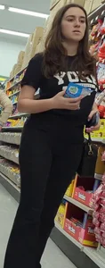 Brunette babe in black flares