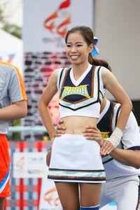 Bunch of athletic Thai cheerleaders at a competition