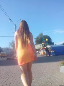 Street Candid Chubby Girl in Orange Dress