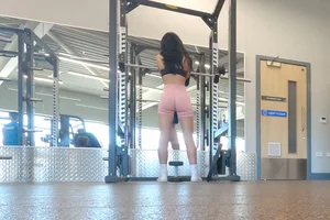 Tall gym brunette in tight pink shorts, part 2