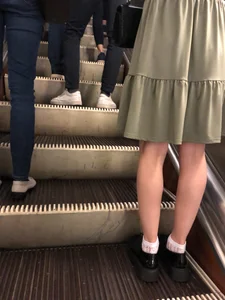 Very Thin Legs Creepshot of a Candid Girl in a Dress on a Subway Escalator