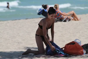 Big collection of various sexy girls on a beach in bikinis