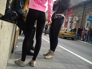 Smoking girl in tight leggings with vtl
