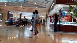 Candid ebony babe with an amazing ass and vpl in grey Nike spandex shorts