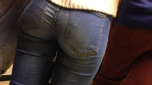 Little Booty in Jeans on an Escalator Closeup Creepshot