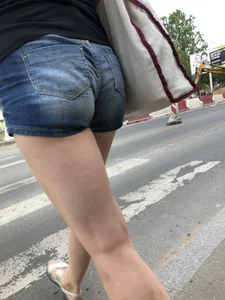 Hot Butt in Jean Mini Shorts And Great Legs With Bruisers on a Crosswalk Creepshots Collection