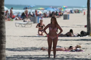 Big collection of various sexy girls on a beach in bikinis