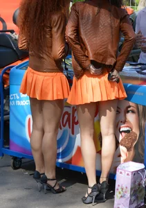 Two Girls in Identical Clothes - Hot Legs on High Heels Candid Creepshot
